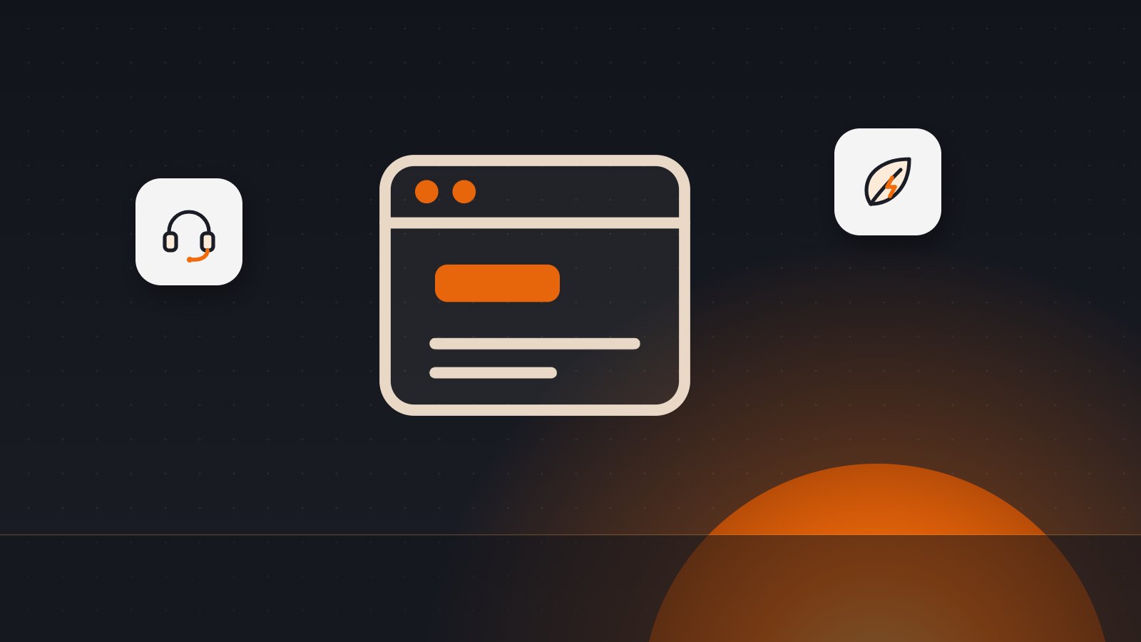 HostDingo blog illustration: a browser window with support and leaf icons, on a dusk background