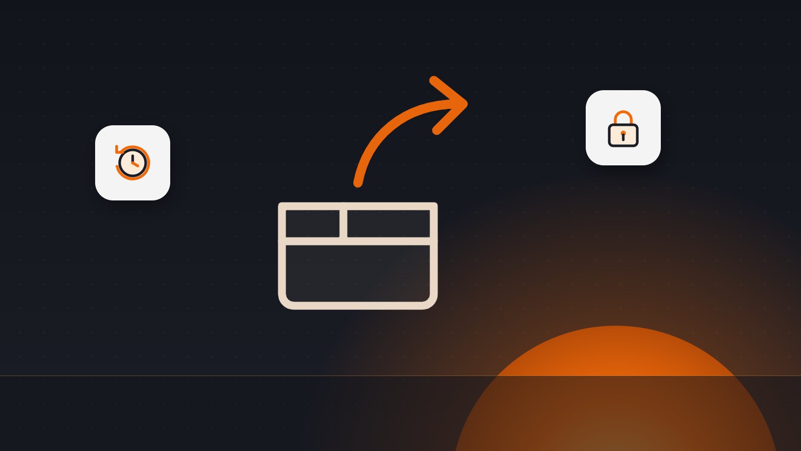 Moving a WordPress site to a new host: a box with an orange arrow, with backup and padlock icons